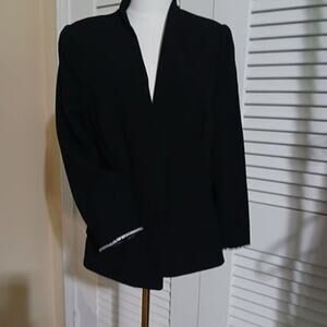 Vintage Junnie Leigh SZ12 Open Blazer Black With Rhinestone-Cuff Detail USA Made
